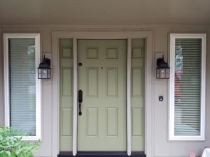 Smooth Fiberglass 6 Panel Door Unit With 3 panel Sidelights
