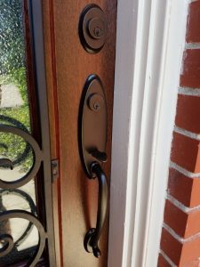 New Wood Mahogany Door, Iron, Glass, Hardware In Existing Jamb
