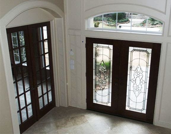 Wood double entry doors with glass